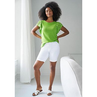ellos Plus Size Eyelet Cap Sleeve Tee