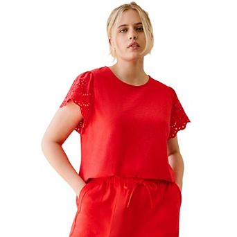ellos Plus Size Eyelet Cap Sleeve Tee