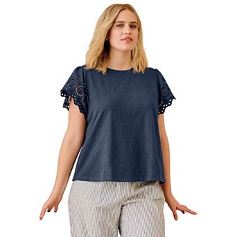 ellos Plus Size Eyelet Cap Sleeve Tee