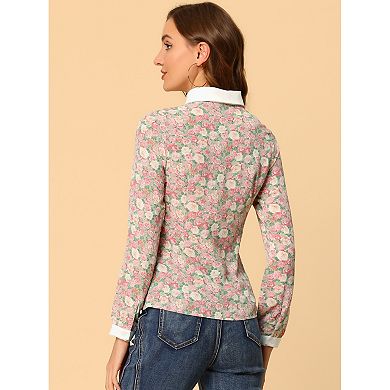 Floral Shirt for Women's Peter Pan Collar Long Sleeve Button Down Blouse