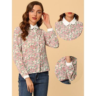 Floral Shirt for Women's Peter Pan Collar Long Sleeve Button Down Blouse