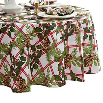 Elrene Home Fashions Pinecone Plaid Holiday Fabric 70" Round Tablecloth