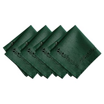 Elrene Home Fashions Holly Scroll Laser Cut Napkins, Set Of 4,17"x17"