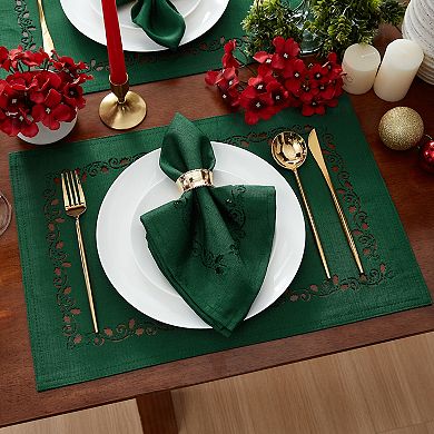 Elrene Home Fashions Holly Scroll Laser Cut Napkins, Set Of 4,17"x17"