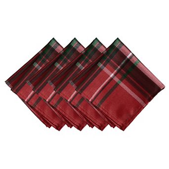Elrene Home Fashions Pocono Plaid Holiday Fabric Napkins, 17"x17", Set Of 4