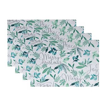 Elrene Home Fashions Seasons Greetings Holiday Fabric Placemats, 13"x19", Set Of 4