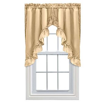 Stacey Solid Color Window 1.5" Rod Pocket Ruffled Swag 60"x38" Almond