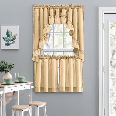 Stacey Solid Color Window 1.5" Rod Pocket Ruffled Swag 60"x38" Almond