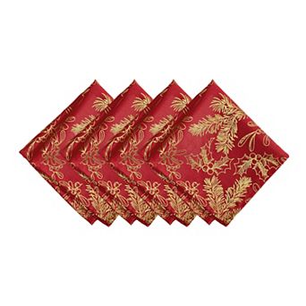 Elrene Home Fashions Red Foil Woodland Holiday Fabric Napkins, 17"x17", Set Of 4