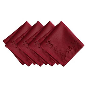 Elrene Home Fashions Poinsettia Noel Laser Cut Napkins, Set Of 4, 17"x17"