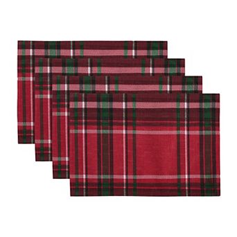 Elrene Home Fashions Pocono Plaid Holiday Fabric Placemats, 13"x19", Set Of 4