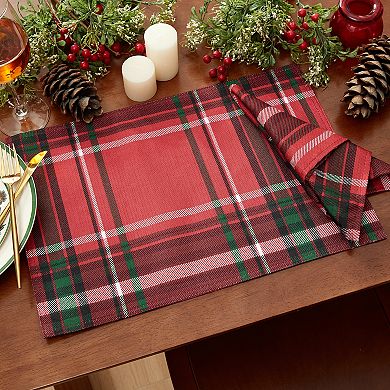 Elrene Home Fashions Pocono Plaid Holiday Fabric Placemats, 13"x19", Set Of 4
