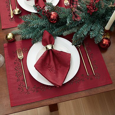 Elrene Home Fashions Poinsettia Noel Laser Cut Placemats, Set Of 4, 13"x19"