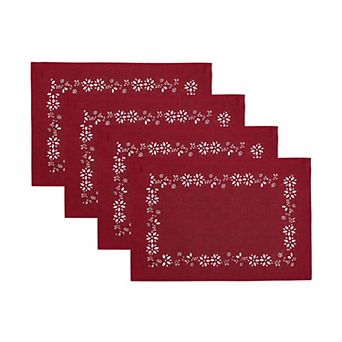 Elrene Home Fashions Poinsettia Noel Laser Cut Placemats, Set Of 4, 13"x19"
