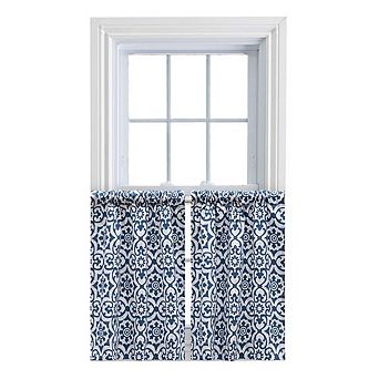 Athens Printed Tile Design on Navy Ground High Quality Tailored Tiers 1.5" Rod Pocket