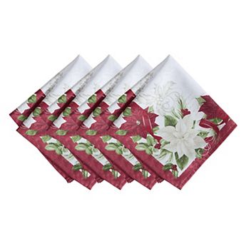 Elrene Home Fashions Clarette Poinsettia Holiday Fabric Napkins, 17"x17", Set Of 4