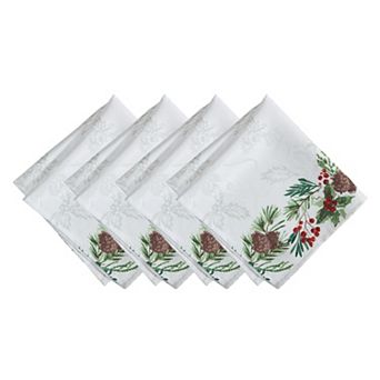 Elrene Home Fashions Holly Berry Flourish Holiday Fabric Napkins, 17"x17", Set Of 4