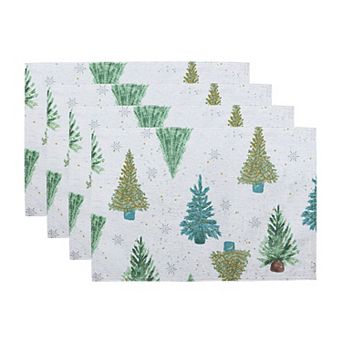 Elrene Home Fashions Lucina Twinkle Trees Holiday Lurex Fabric Placemats, 13"x19", Set Of 4