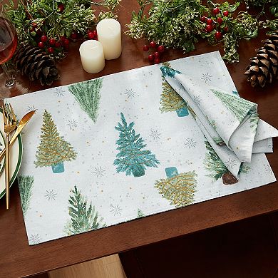 Elrene Home Fashions Lucina Twinkle Trees Holiday Lurex Fabric Placemats, 13"x19", Set Of 4