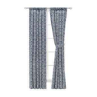 Athens Printed Tile Design On A Ground 3" Rod Pocket Premium Tailored Pairs