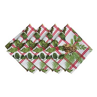 Elrene Home Fashions Pinecone Plaid Holiday Fabric Napkins, 17"x17", Set Of 4