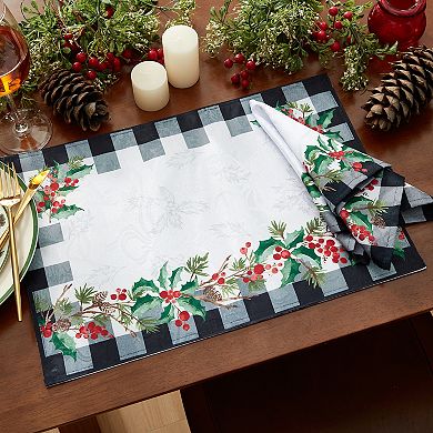 Elrene Home Fashions Holly Farmhouse Charm Holiday Fabric Napkins, 17"x17", Set Of 4