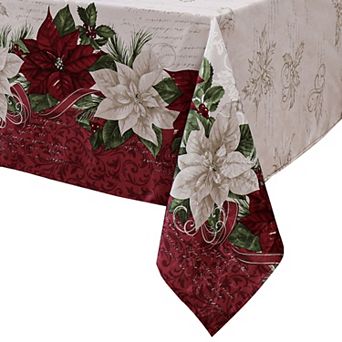 Elrene Home Fashions Clarette Poinsettia Holiday Fabric Rectangle Tablecloth