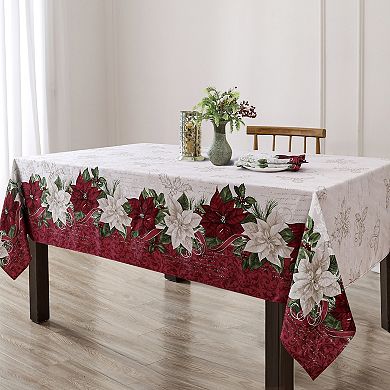 Elrene Home Fashions Clarette Poinsettia Holiday Fabric Rectangle Tablecloth