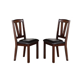 Set Of 2 Pu Upholstered Counter Height Dining Chairs In Dark Walnut And Black