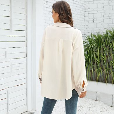 Womens Flannel Shacket Button Down Long Sleeve Shirts Jackets For Women With Pockets