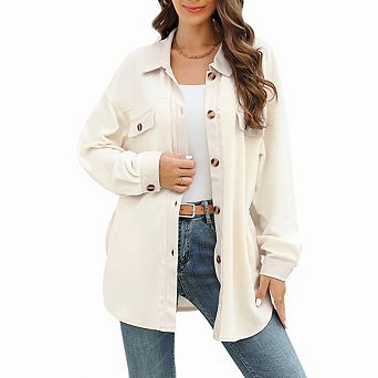 Womens Flannel Shacket Button Down Long Sleeve Shirts Jackets For Women With Pockets