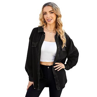 Womens Flannel Shacket Button Down Long Sleeve Shirts Jackets For Women With Pockets