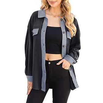 Womens Flannel Shacket Button Down Long Sleeve Shirts Jackets For Women With Pockets