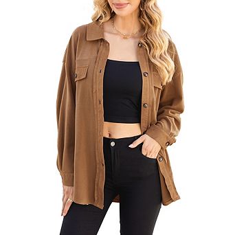 Womens Flannel Shacket Button Down Long Sleeve Shirts Jackets For Women With Pockets