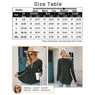 Women's V Neck Blouse Half Zip Up Casual Tunic Shirts Babydoll Chest Tie Knot Shirts