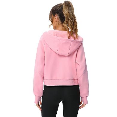 Women's Pullover Hoodie With Thumb Holes Long Sleeve Solid Zipper Tops For Women With Pocket