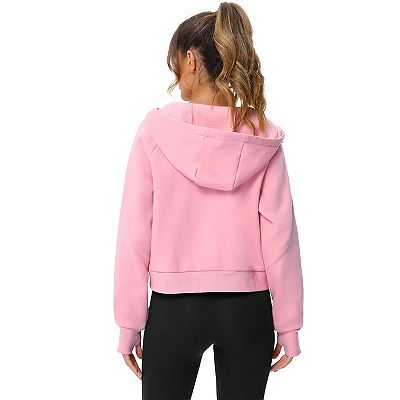 Women's Pullover Hoodie With Thumb Holes Long Sleeve Solid Zipper