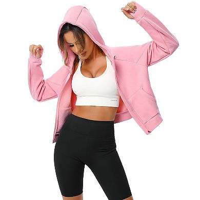 Women's Pullover Hoodie With Thumb Holes Long Sleeve Solid Zipper Tops For Women With Pocket