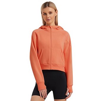 Women's Pullover Hoodie With Thumb Holes Long Sleeve Solid Zipper Tops For Women With Pocket