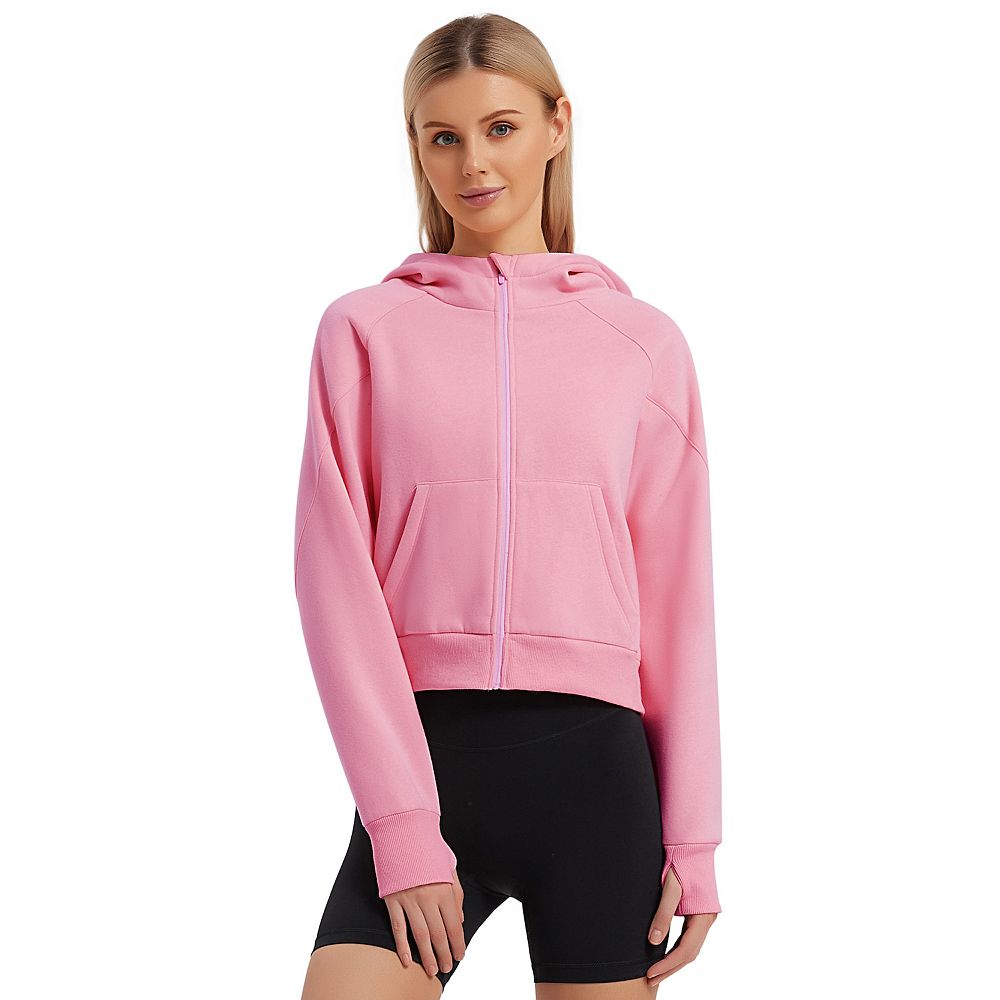 Women's Pullover Hoodie With Thumb Holes Long Sleeve Solid Zipper