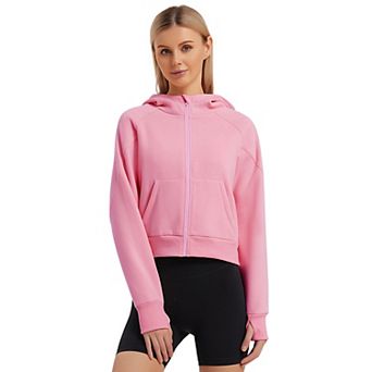 Women's Pullover Hoodie With Thumb Holes Long Sleeve Solid Zipper Tops For Women With Pocket
