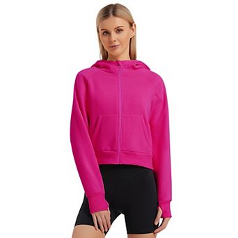 Women's Pullover Hoodie With Thumb Holes Long Sleeve Solid Zipper Tops For Women With Pocket