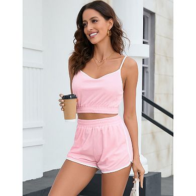 Womens Sets 2 Piece Outfits Summer Charming Crop Top and High Waisted Shorts Pajama Set