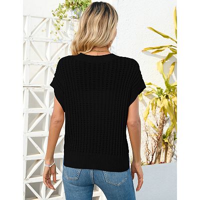 Womens V Neck Summer Pullover Sweater Vests Cap Sleeve Casual