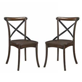 Set Of 2 Wood Side Chair In Dark Oak And Black
