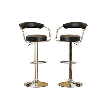 Set Of 2 Adjustable Faux Leather Bar Stools in Black