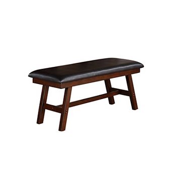Faux Leather Dining Bench In Dark Walnut And Black
