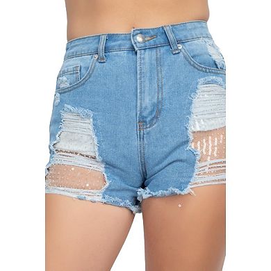 Fashnzfab Frayed Distressing Denim Shorts