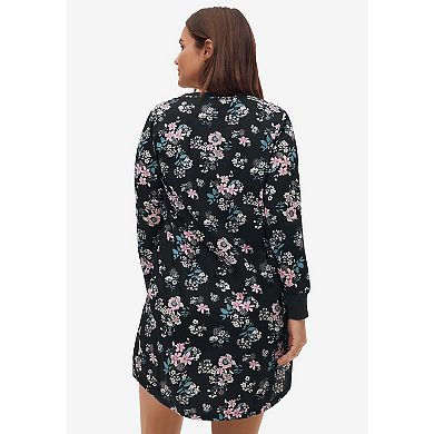 ellos Plus Size Long Sleeve Henley Sleepshirt