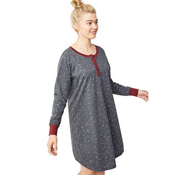 ellos Plus Size Long Sleeve Henley Sleepshirt